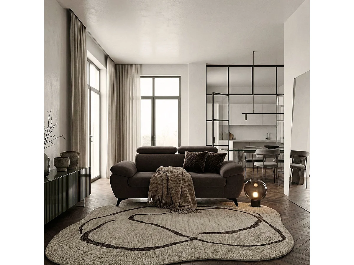 Sofá moderno de 2 plazas en tela con reposacabezas ajustable Savi - Marrón