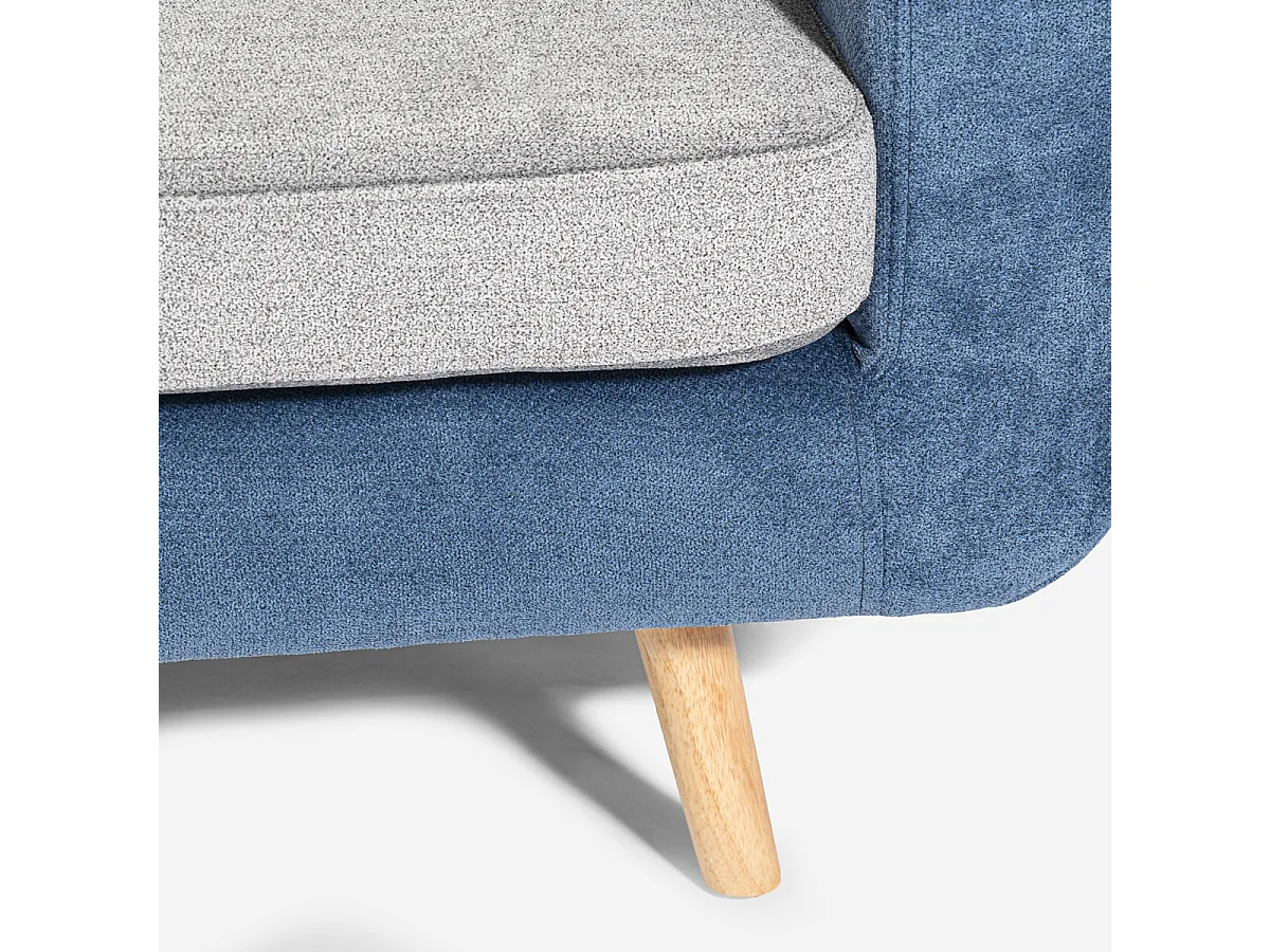 Divano 2 posti in tessuto bicolore grigio e blu cuscini reversibili Biko