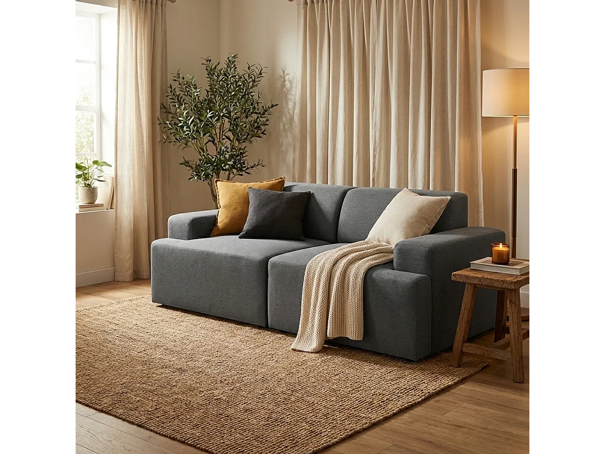 Divano 2 posti in tessuto design moderno 202x100x76cm Acamar - Grigio Scuro