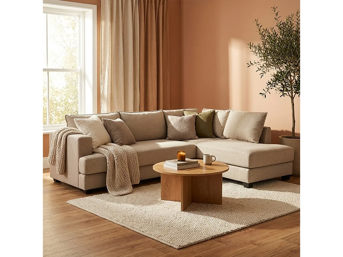 Divano 3 posti angolare di design con penisola in tessuto beige Avior