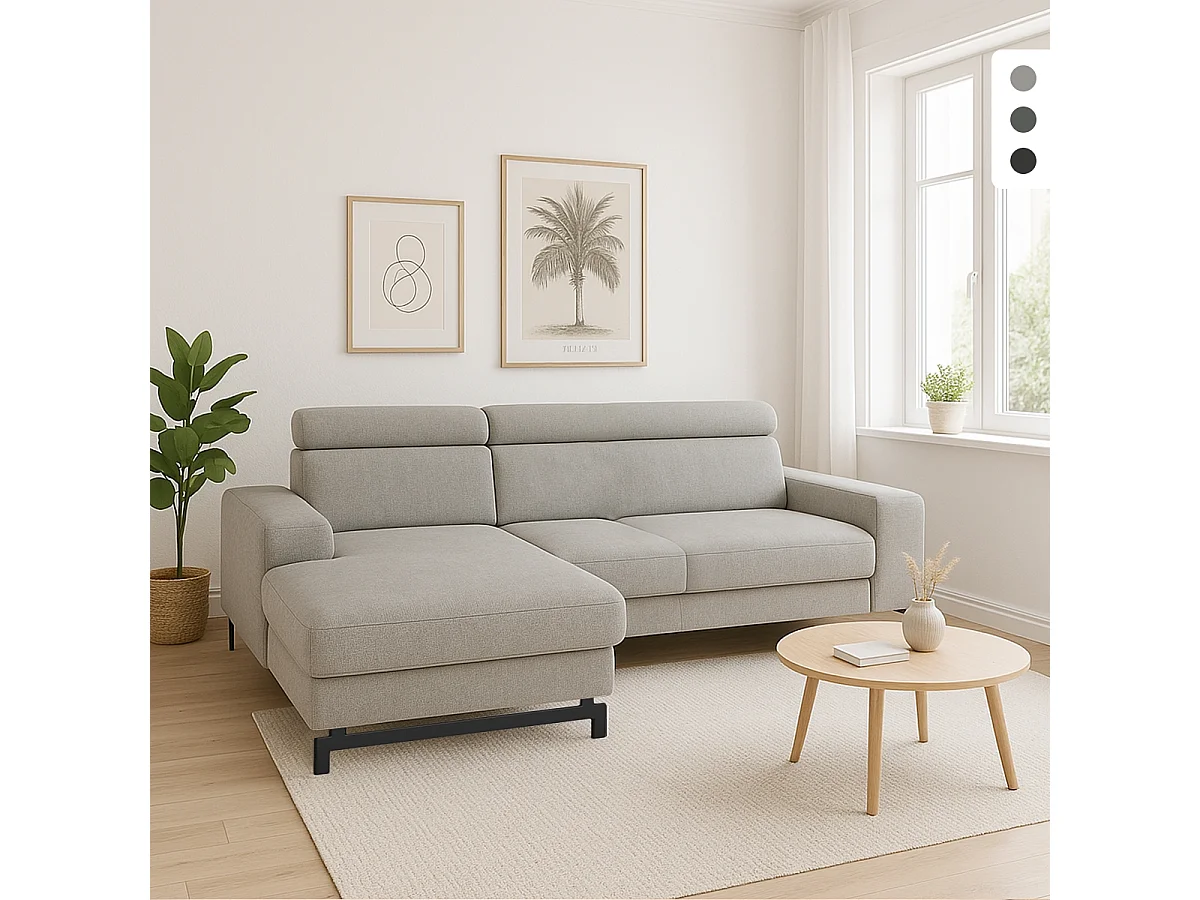 Divano 3 posti angolare con penisola sinistra poggiatesta regolabile Liora - Beige