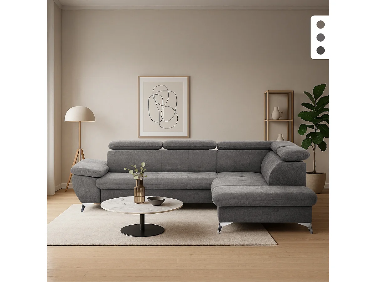 Divano letto 3 posti regolabile con penisola destra contenitore Tova - Grigio Scuro