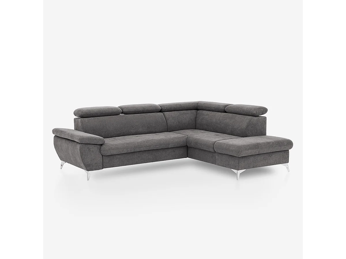 Divano letto 3 posti regolabile con penisola destra contenitore Tova - Grigio Scuro