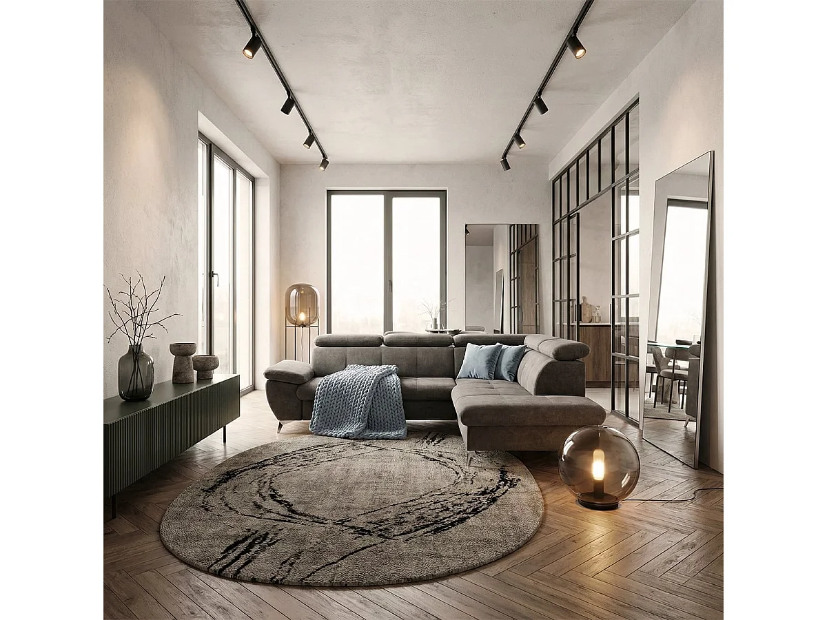 Verstellbares 3-Sitzer Schlafsofa mit rechter Ottomane und Stauraum Tova - Dunkel Grau