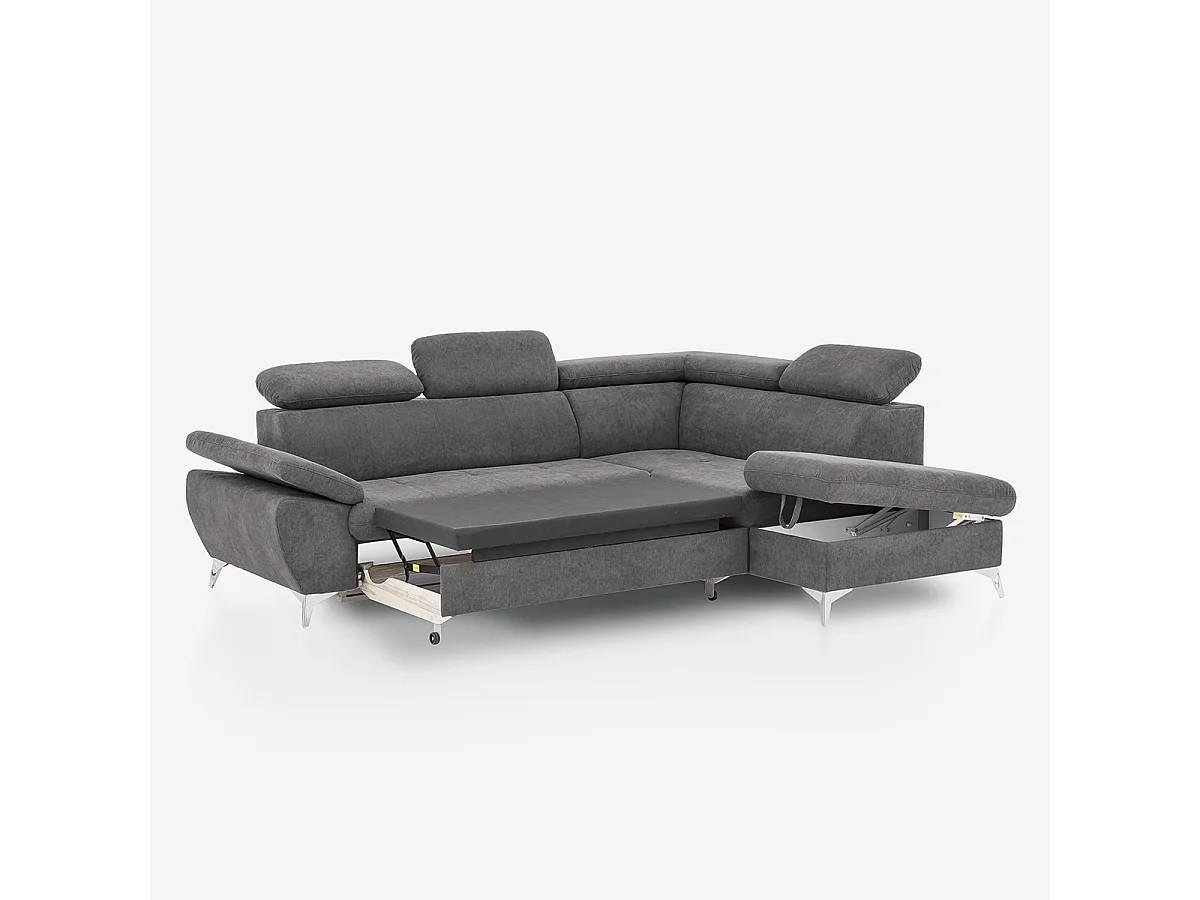 Verstellbares 3-Sitzer Schlafsofa mit rechter Ottomane und Stauraum Tova - Dunkel Grau