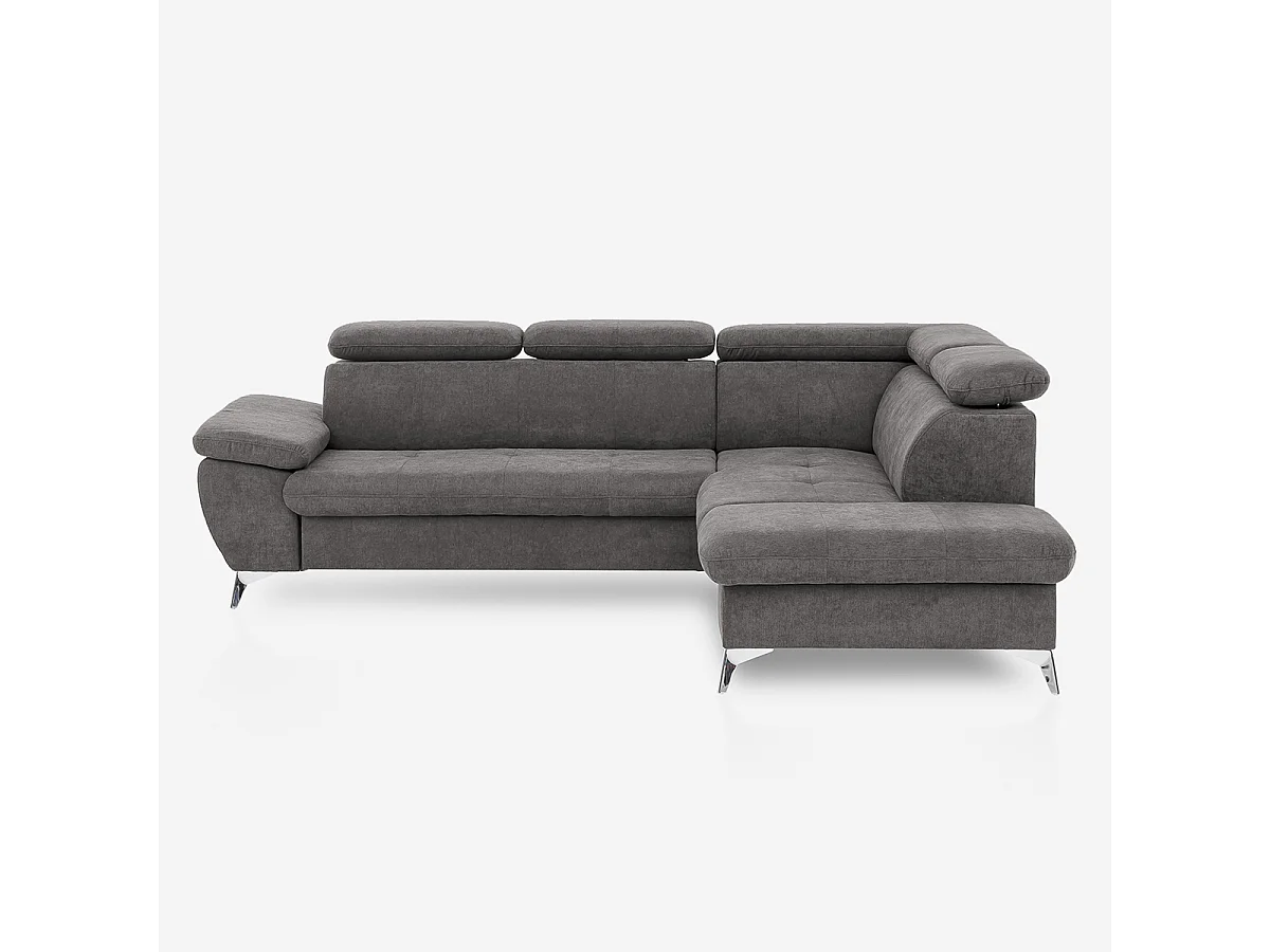 Verstellbares 3-Sitzer Schlafsofa mit rechter Ottomane und Stauraum Tova - Dunkel Grau