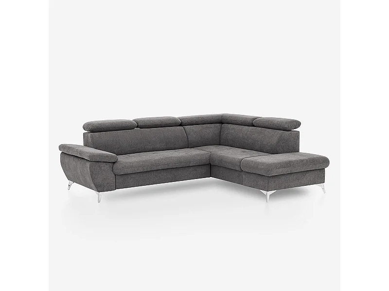 Divano letto 3 posti regolabile con penisola destra contenitore Tova - Grigio Scuro