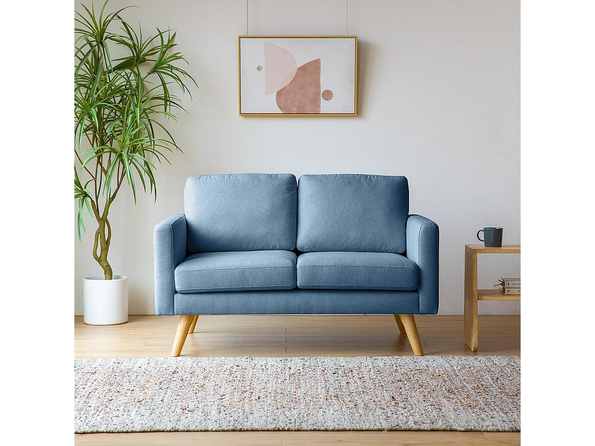 Sofá de diseño moderno escandinavo de 2 plazas de tela Marek - Azul Marino