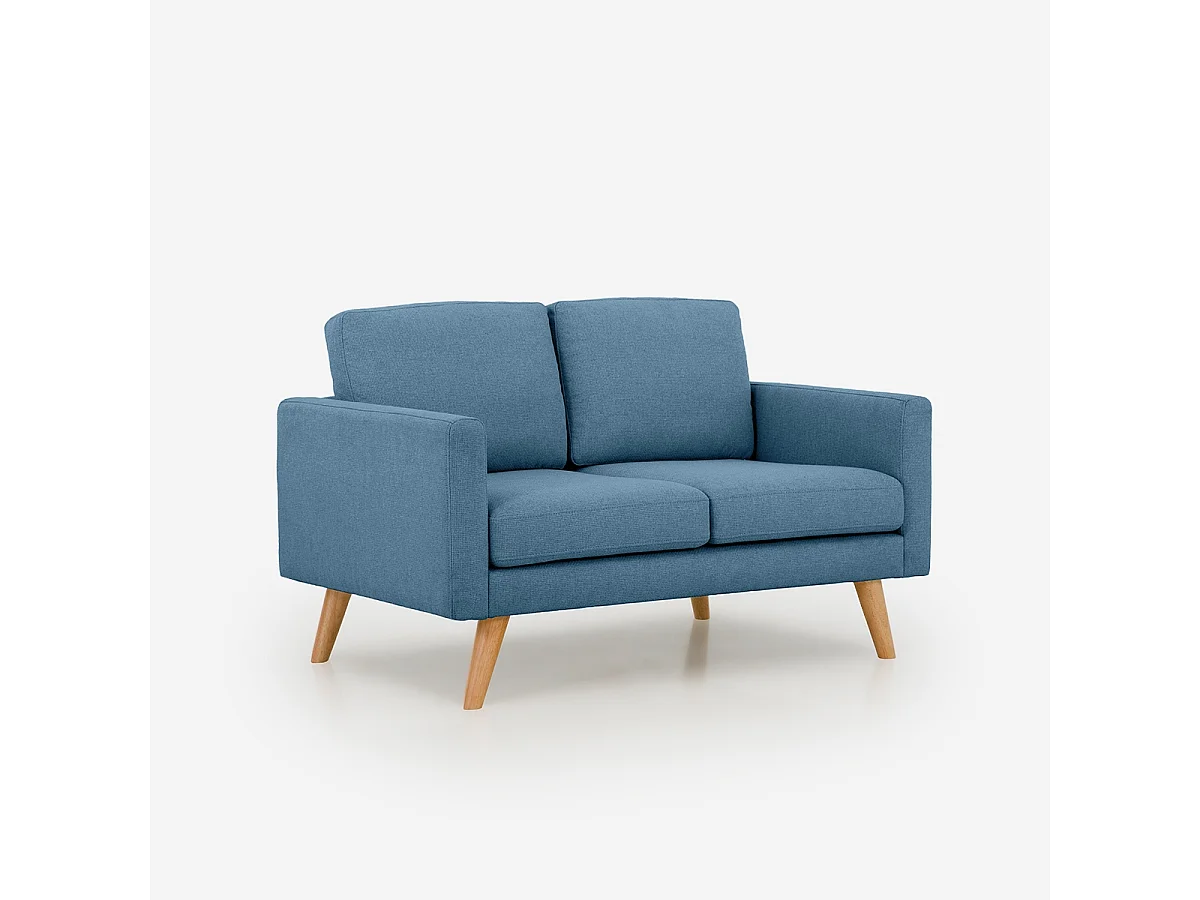 Sofá de diseño moderno escandinavo de 2 plazas de tela Marek - Azul Marino