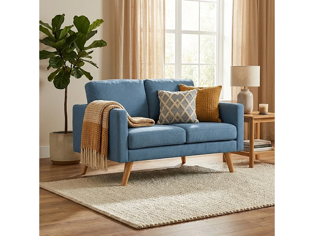 Sofá de diseño moderno escandinavo de 2 plazas de tela Marek - Azul Marino