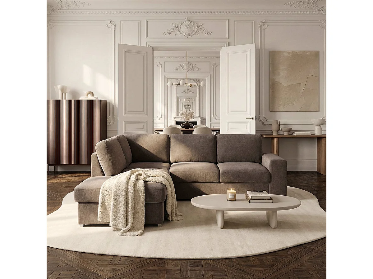 Moderner 3-Sitzer-Sofa mit linker Ottomane aus Chenille-Stoff Kuvia - Taupe