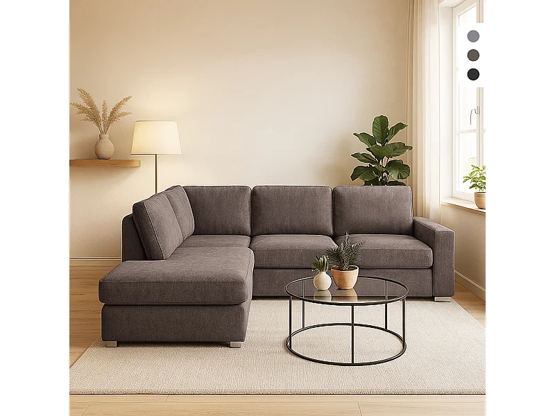 Divano moderno 3 posti con a penisola sinistra tessuto ciniglia Kuvia - Talpa