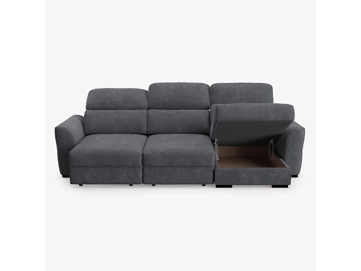 Divano letto 3 posti estraibile con penisola contenitore destra Nuro - Nero