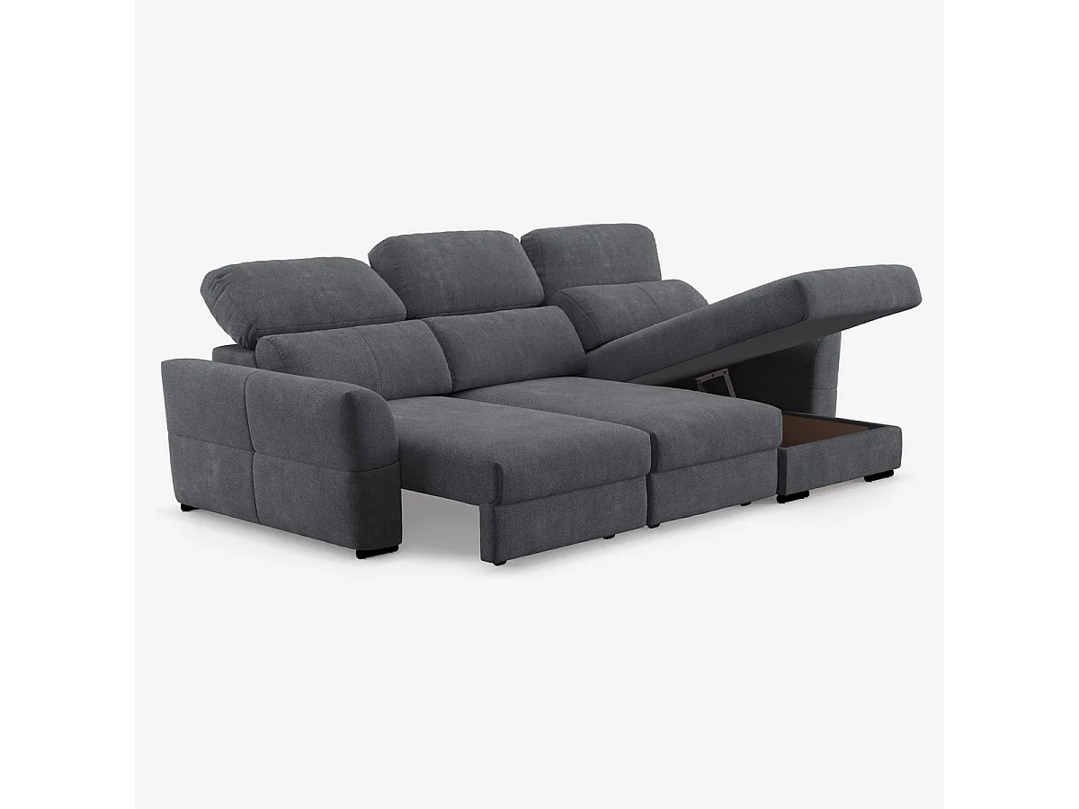 Ausziehbares 3-Sitzer Schlafsofa mit rechter Bettkasten-Chaiselongue Nuro - Schwarz