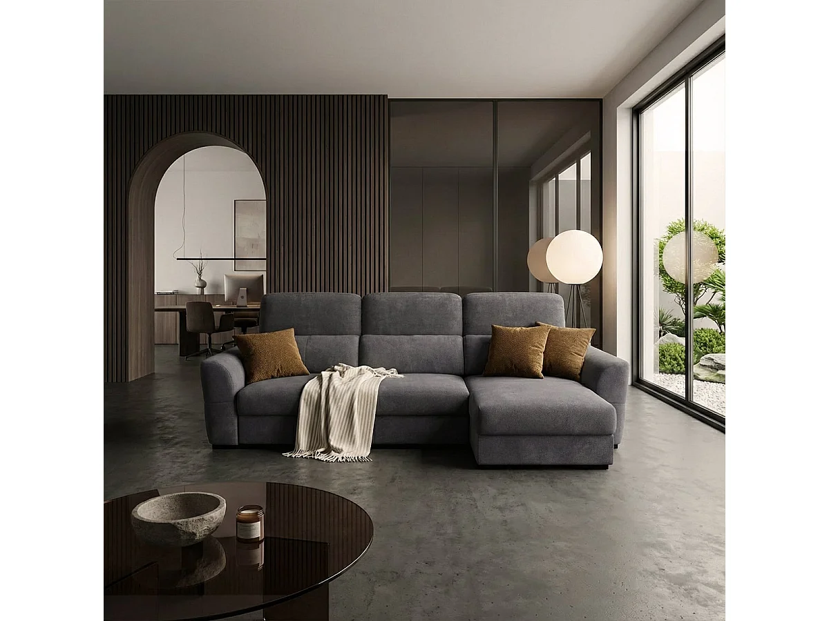 Ausziehbares 3-Sitzer Schlafsofa mit rechter Bettkasten-Chaiselongue Nuro - Schwarz