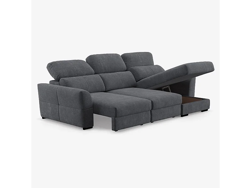 Ausziehbares 3-Sitzer Schlafsofa mit rechter Bettkasten-Chaiselongue Nuro - Schwarz