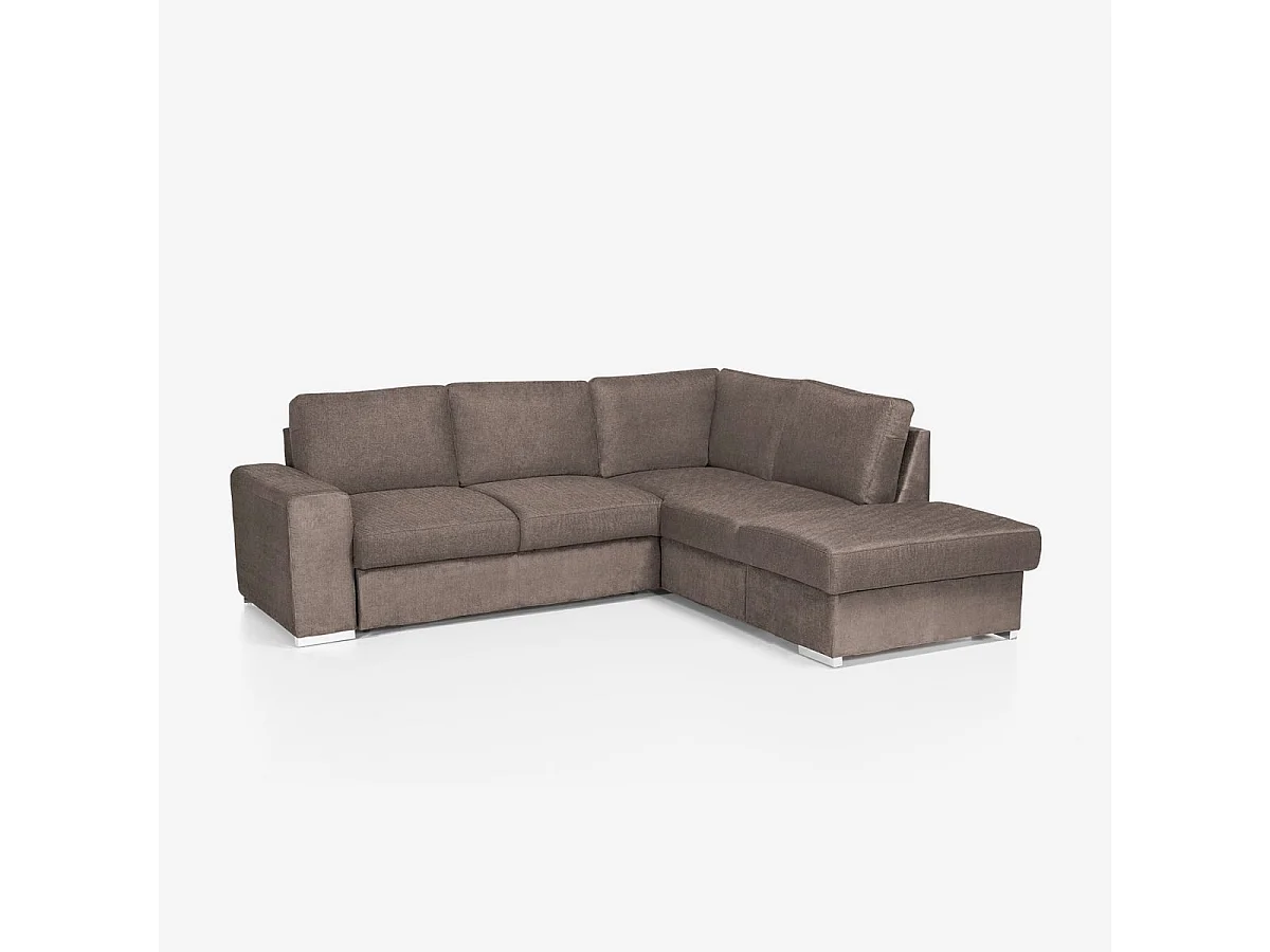 Sofá moderno de 3 plazas con chaise longue a la derecha, tejido chenilla Zafin - Gris pardo