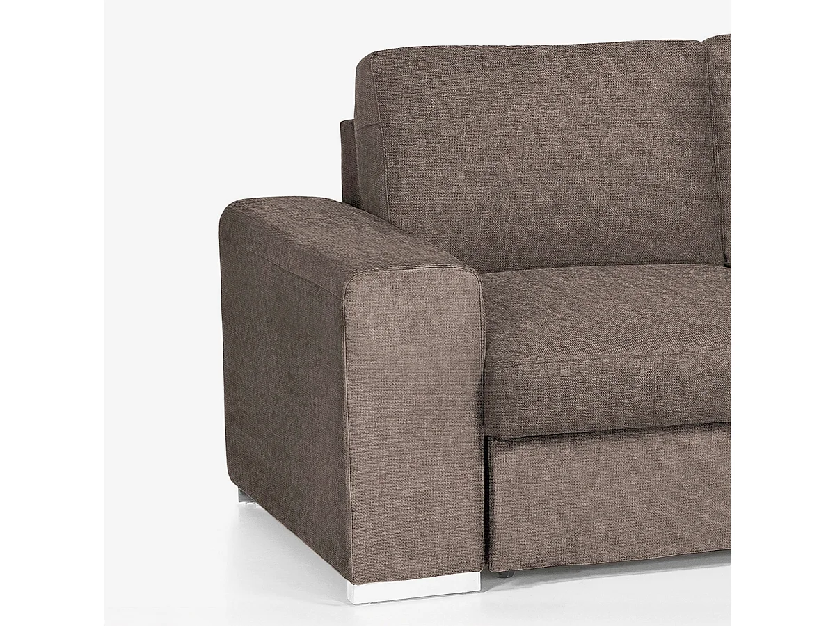 Sofá moderno de 3 plazas con chaise longue a la derecha, tejido chenilla Zafin - Gris pardo