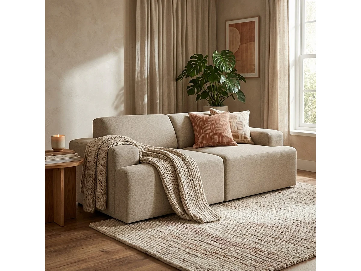 Divano 2 posti in tessuto design moderno 202x100x76cm Acamar - Beige