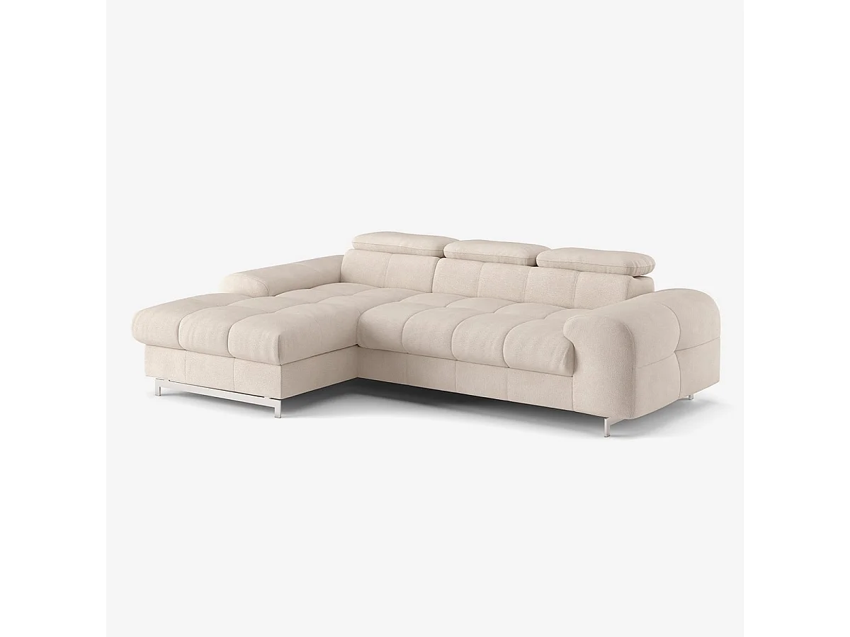 Sofá de 3 plazas con chaise longue a la izquierda y reposacabezas ajustable Tivon - Beige