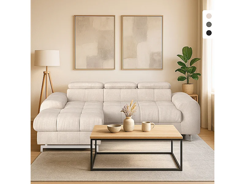 Divano 3 posti con penisola a sinistra e poggiatesta regolabile Tivon - Beige