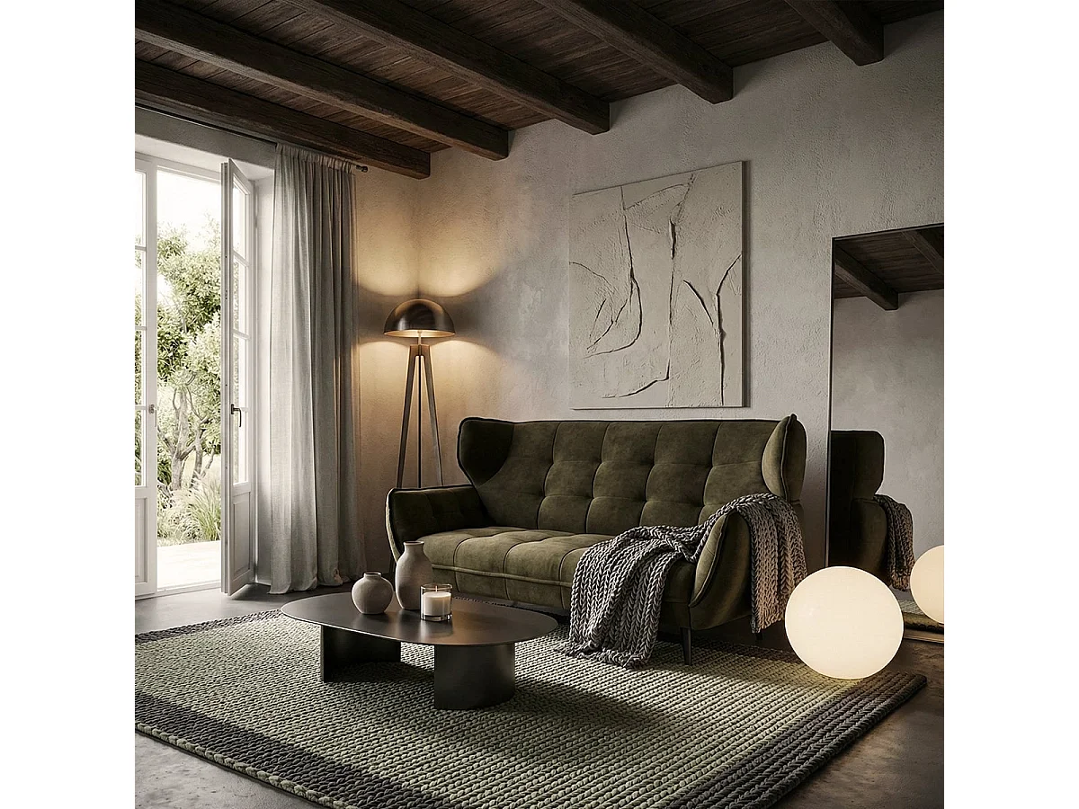 Sofá de 2 plazas de diseño en terciopelo estilo capitoné Vaaru - Verde oscuro