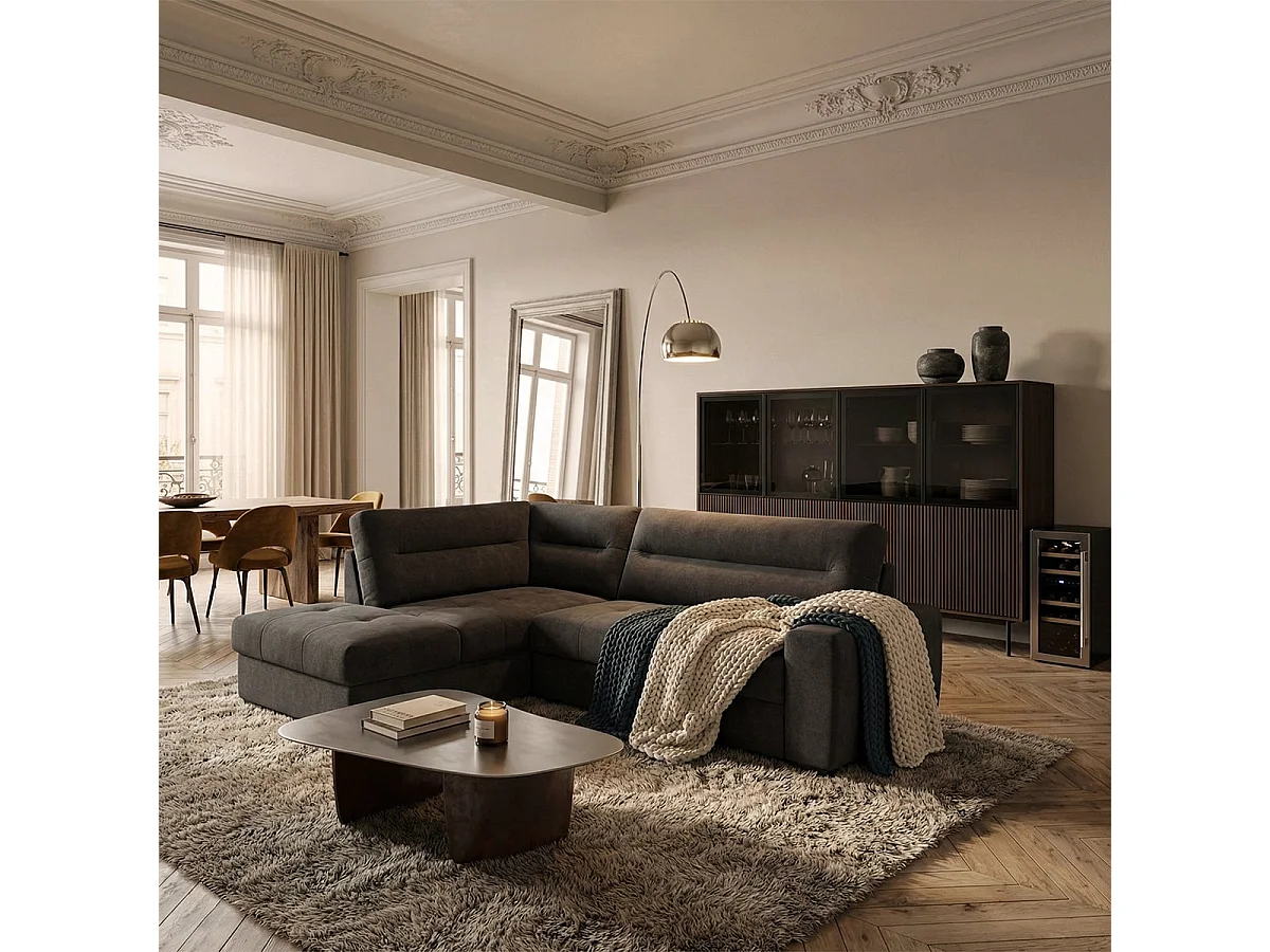 Moderner 3-Sitzer Ecksofa aus Stoff mit linker Ottomane Mello - Schwarz