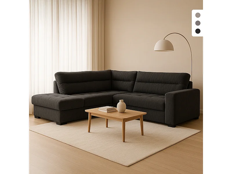 Divano 3 posti angolare moderno in tessuto con penisola a sinistra Mello - Nero