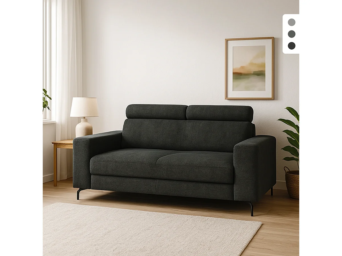 Divano 2 posti moderno in ciniglia con poggiatesta regolabile Vella - Grigio Scuro