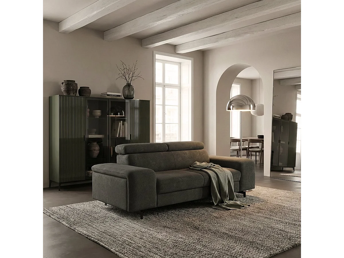 Sofá moderno de 2 plazas en chenilla con reposacabezas ajustable Vella - Gris Oscuro