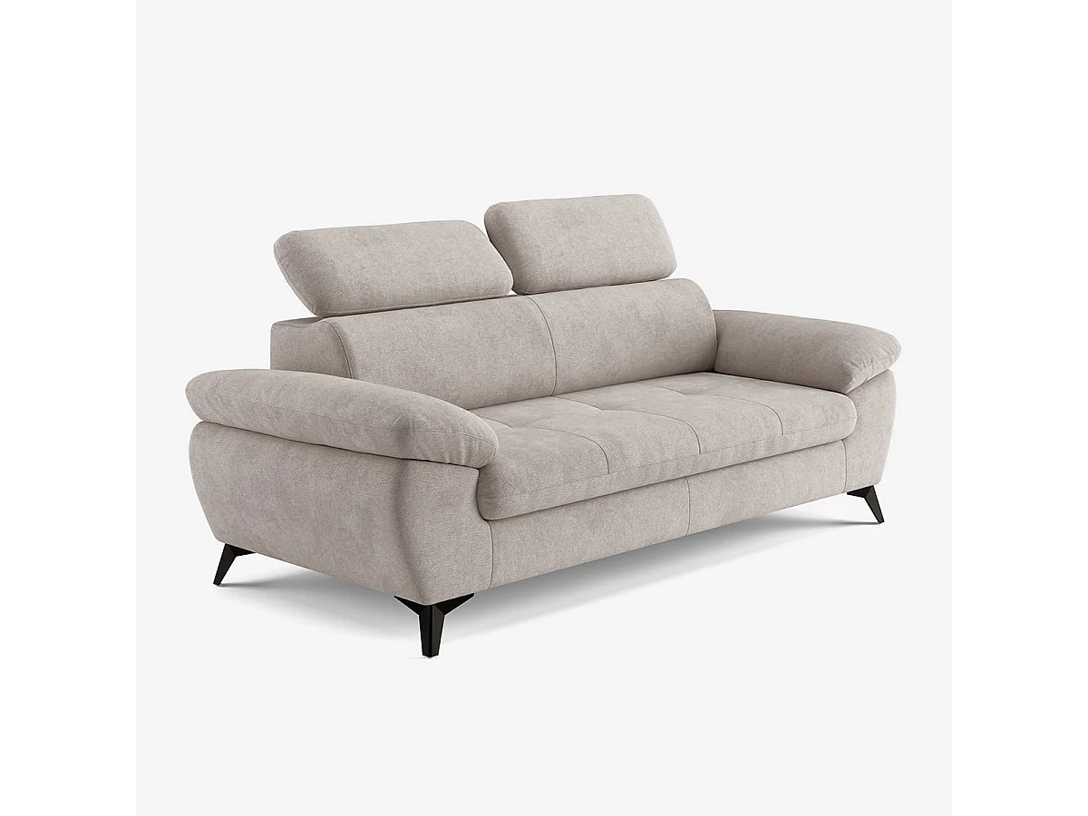 Sofá moderno de diseño de 3 plazas con reposacabezas ajustable Kira - Gris