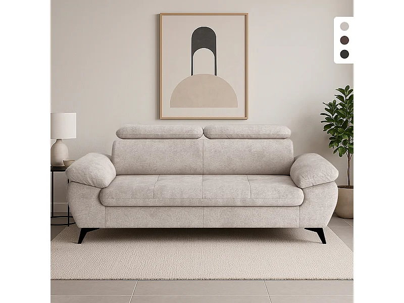 Divano 3 posti moderno di design con poggiatesta regolabile Kira - Grigio