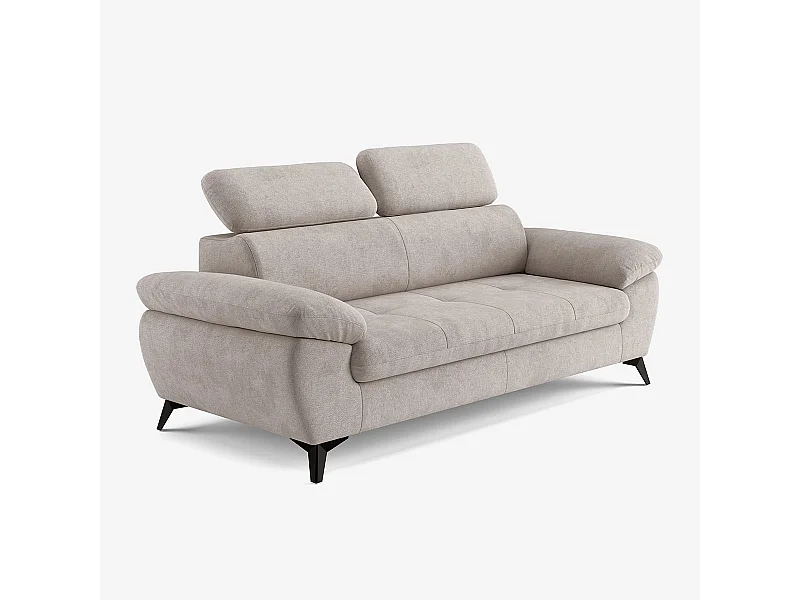 Sofá moderno de diseño de 3 plazas con reposacabezas ajustable Kira - Gris