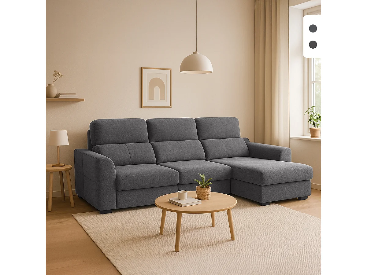 Divano letto 3 posti estraibile con penisola contenitore destra Nuro - Grigio Scuro