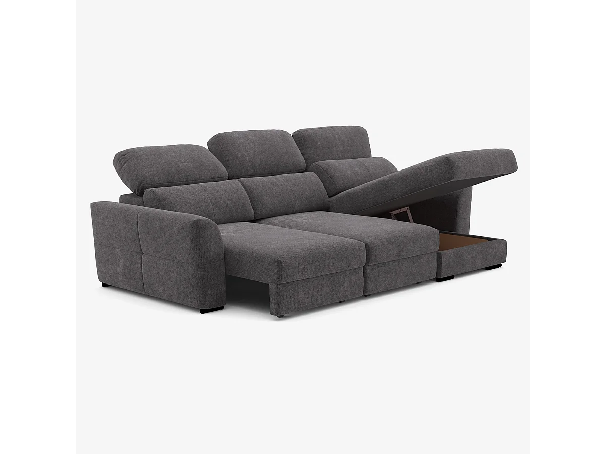 Divano letto 3 posti estraibile con penisola contenitore destra Nuro - Grigio Scuro