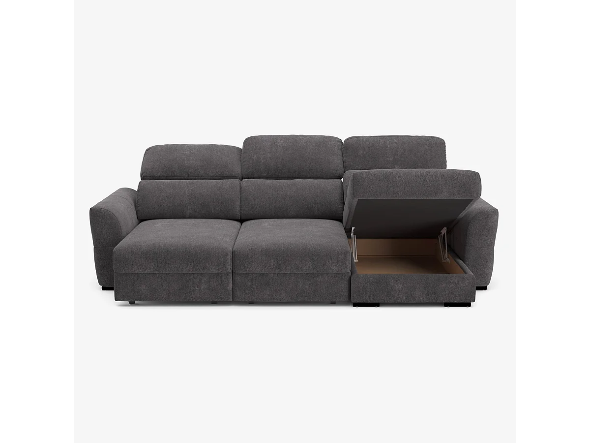 Divano letto 3 posti estraibile con penisola contenitore destra Nuro - Grigio Scuro
