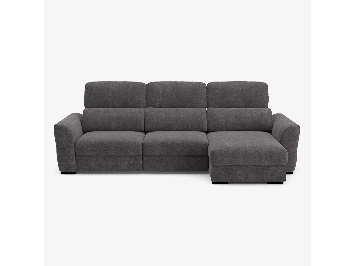 Ausziehbares 3-Sitzer Schlafsofa mit rechter Bettkasten-Chaiselongue Nuro - Dunkel Grau