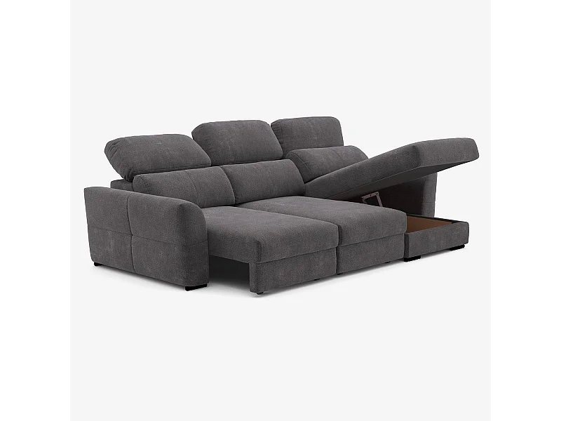 Divano letto 3 posti estraibile con penisola contenitore destra Nuro - Grigio Scuro