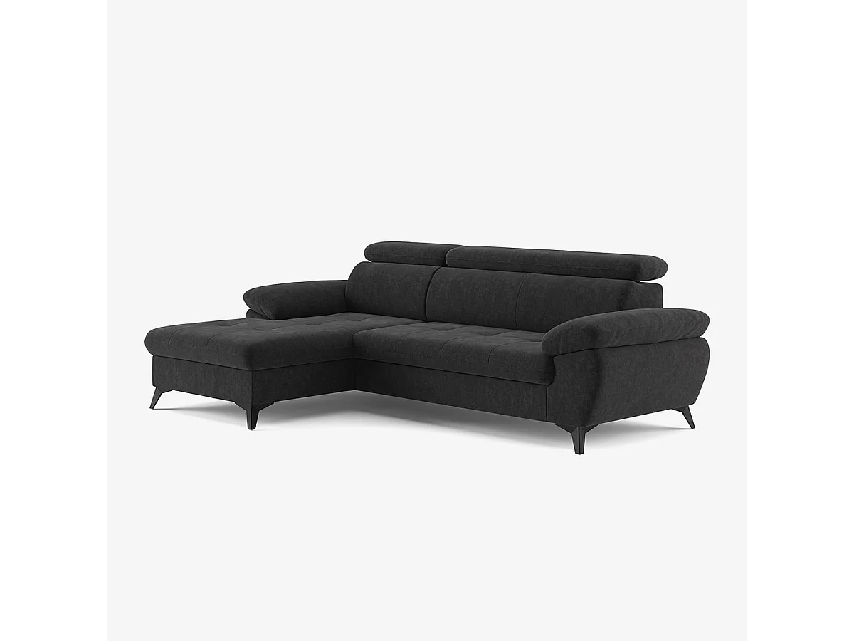 Sofá 3 plazas con chaise longue izquierda y reposacabezas reclinable Rilo - Negro
