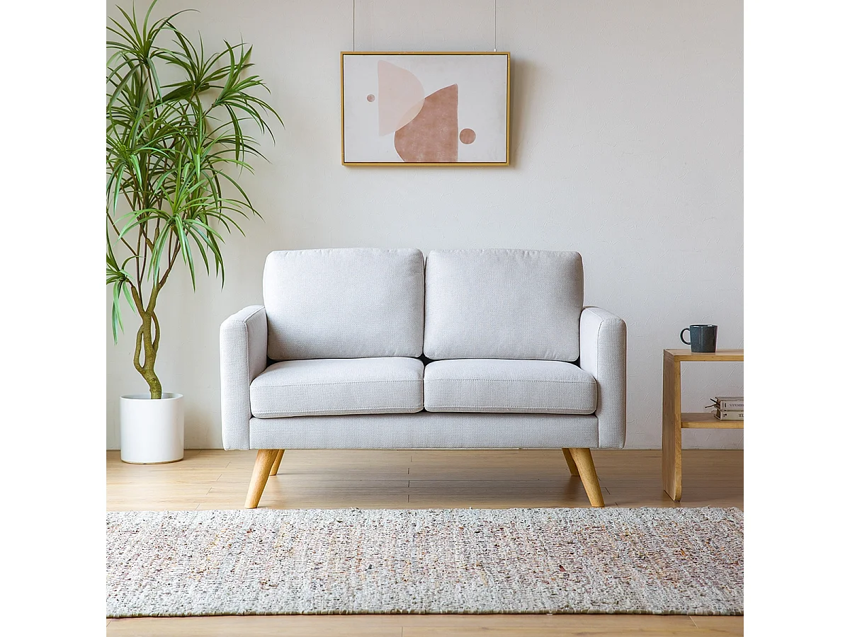 Sofá de diseño moderno escandinavo de 2 plazas de tela Marek - Beige