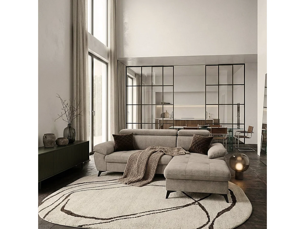 Sofá moderno de 3 plazas con chaise longue a la derecha y reposacabezas ajustable Torav - Gris