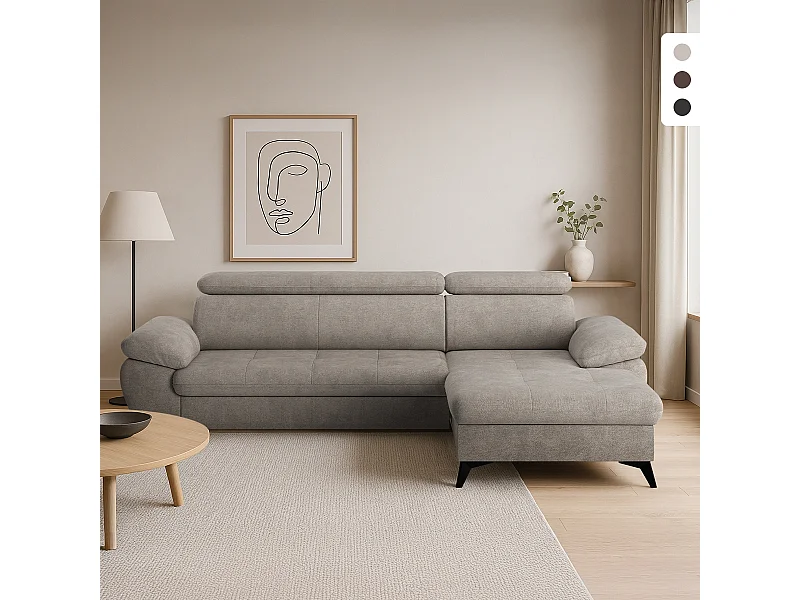 Divano 3 posti moderno con penisola destra poggiatesta regolabile Torav - Grigio