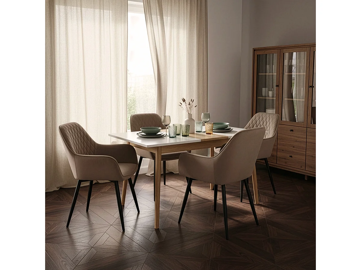 Tavolo allungabile in legno 110-140x75cm cucina vetro bianco nero Pixam - Bianco