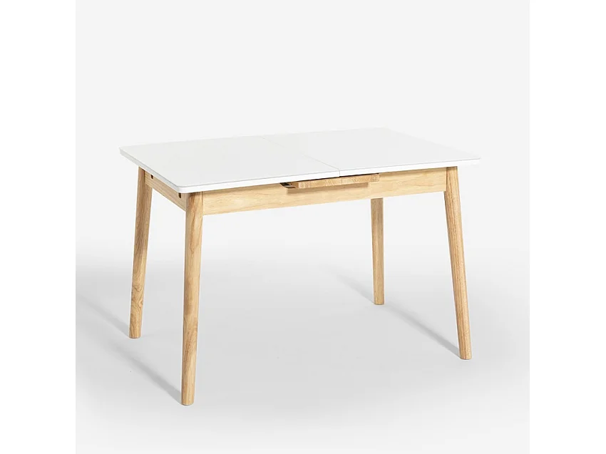 Tavolo allungabile in legno 110-140x75cm cucina vetro bianco nero Pixam - Bianco