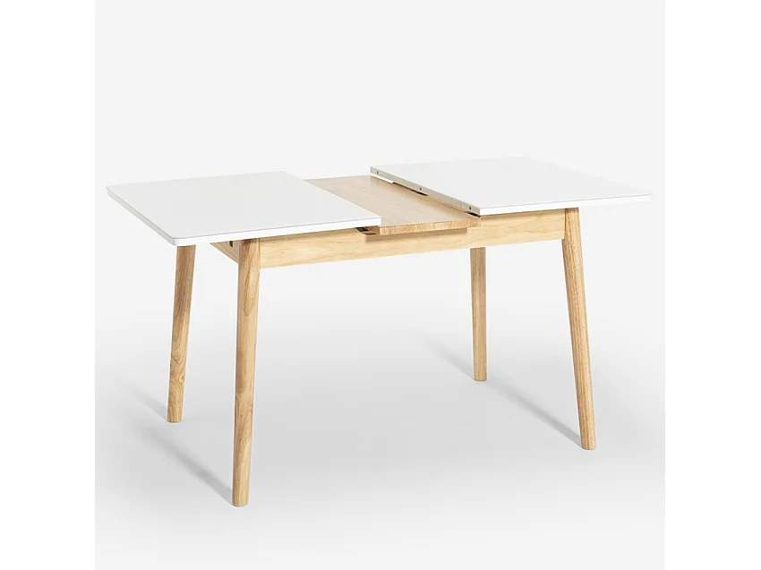 Tavolo allungabile in legno 110-140x75cm cucina vetro bianco nero Pixam - Bianco