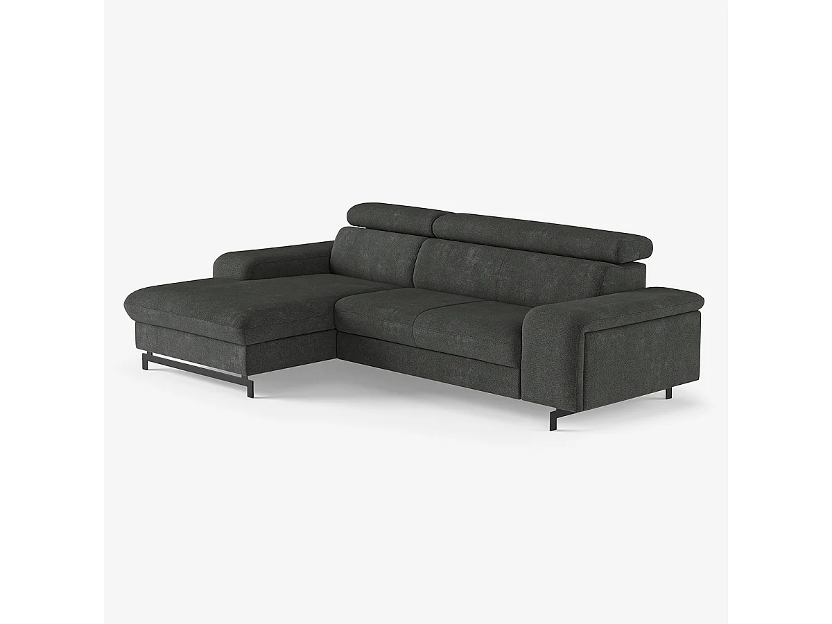 Divano 3 posti angolare con penisola sinistra poggiatesta regolabile Liora - Grigio Scuro