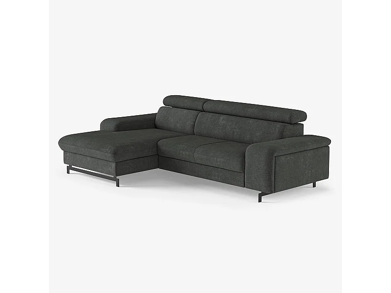 Divano 3 posti angolare con penisola sinistra poggiatesta regolabile Liora - Grigio Scuro
