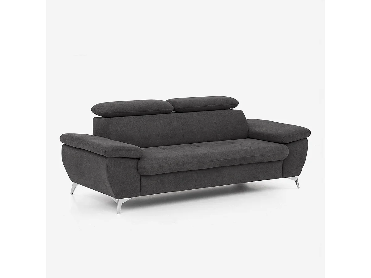 Divano moderno 3 posti in tessuto con schienale e braccioli regolabili Zana - Nero