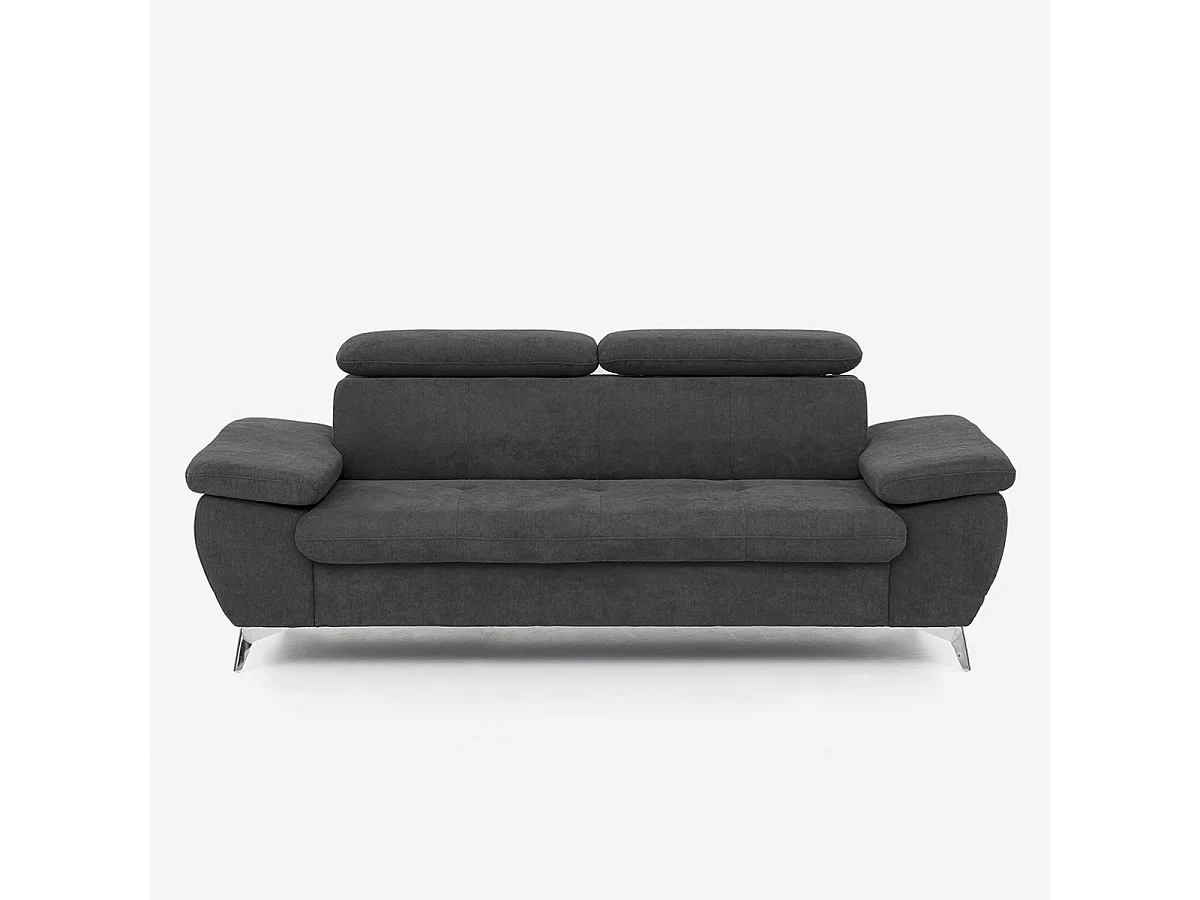 Divano moderno 3 posti in tessuto con schienale e braccioli regolabili Zana - Nero