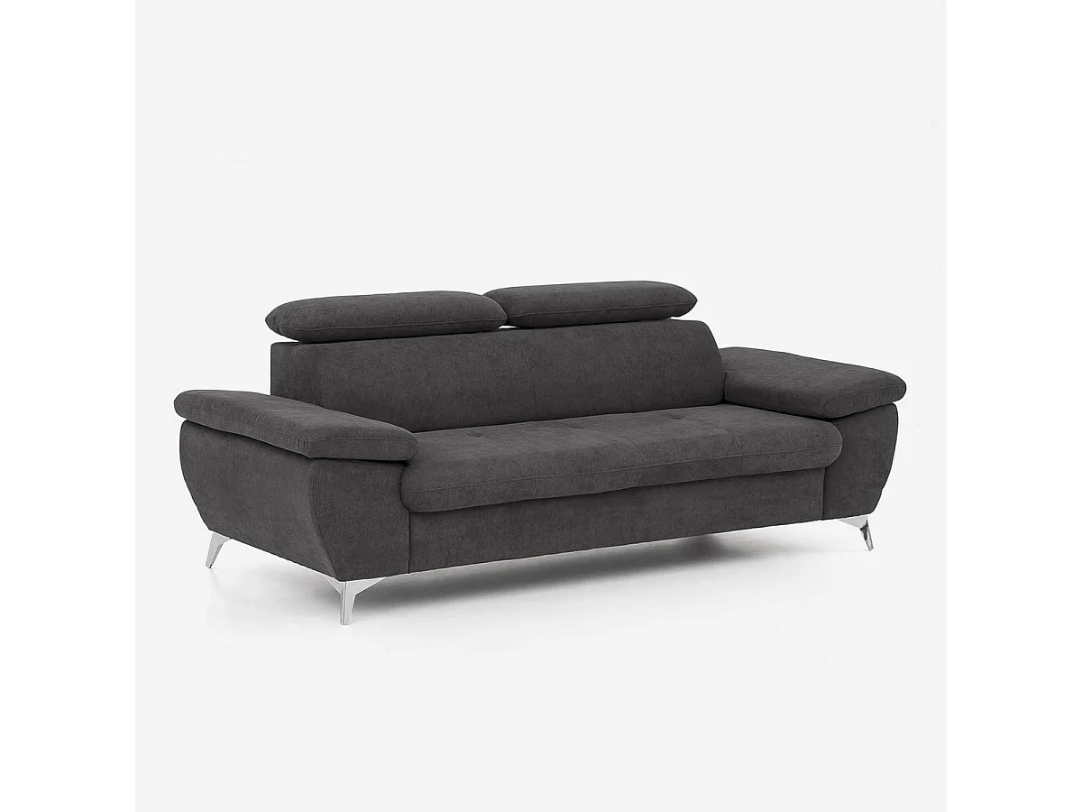 Sofá moderno de 3 plazas en tela con respaldo y reposabrazos ajustables Zana - Negro